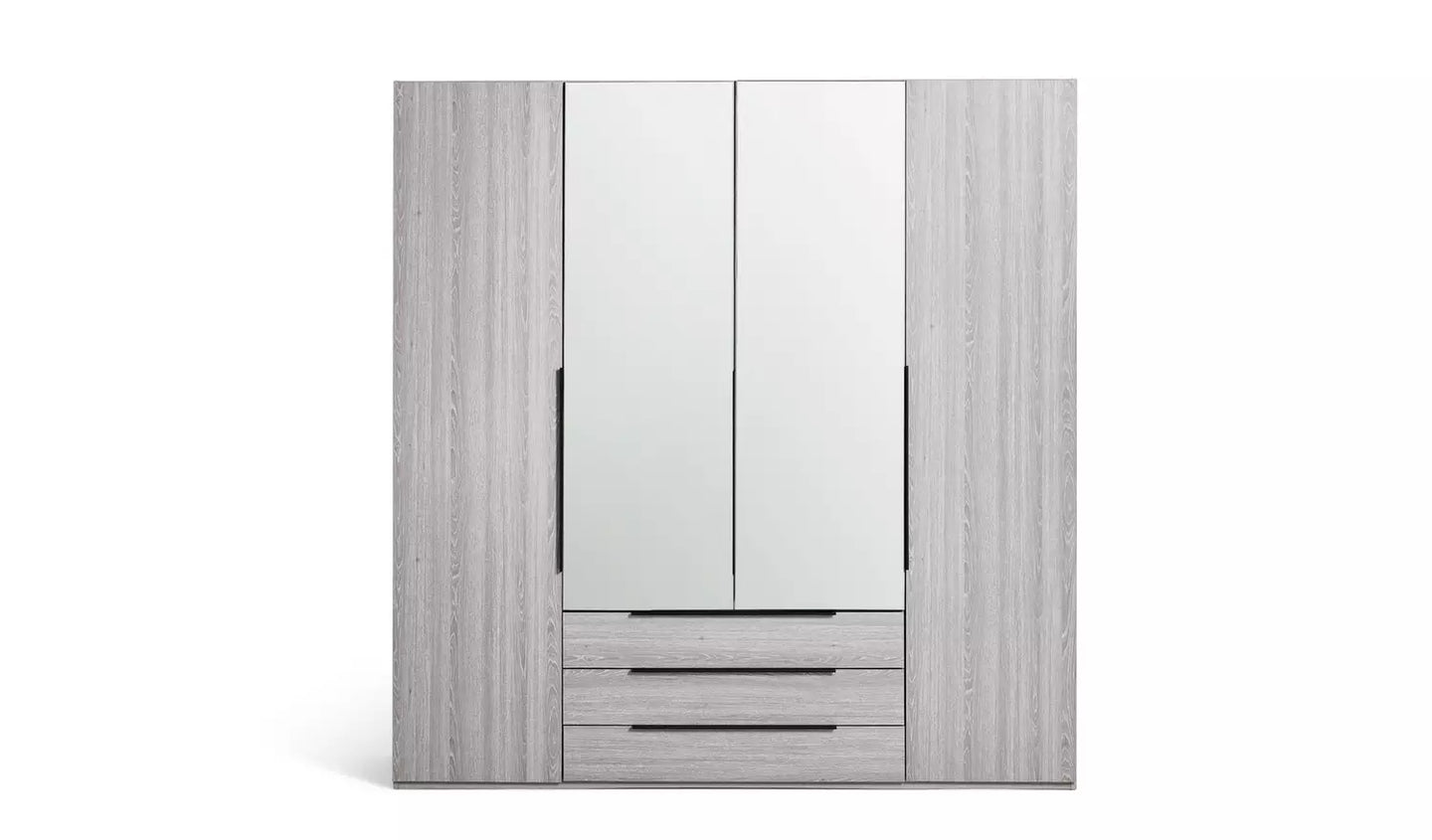 Hallingford 4 Door 3 Drawer Wardrobe - Grey Oak
